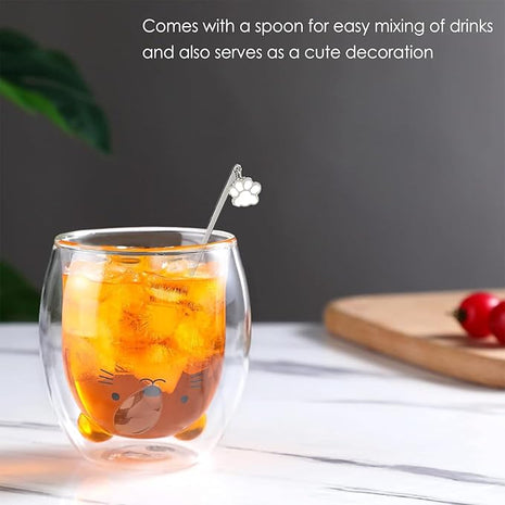 Cat Mug Cute Mugs Glass Double Wall Insulated Glass Espresso Cup, Kawaii Cup, Coffee Cup, Tea Cup, Milk Cup, Best gift for Office and Personal Birthday Christmas (Cat)