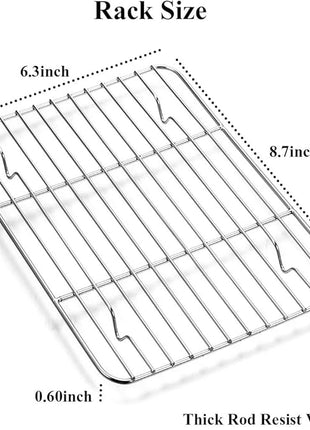 Wildone Baking Sheet with Rack Set [2 Sheets + 2 Racks], Stainless Steel Cookie Pan baking Tray with Cooling Rack, Size 9 x 7 x 1 Inch, Non Toxic & Heavy Duty & Easy Clean
