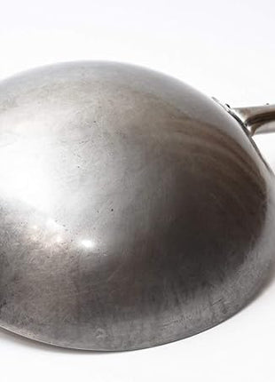 Craft Wok Traditional Hand Hammered Chinese Carbon Steel Wok with Wooden and Steel Helper Handle (14 Inch, Round Bottom Pow Wok Pan) / 731W88