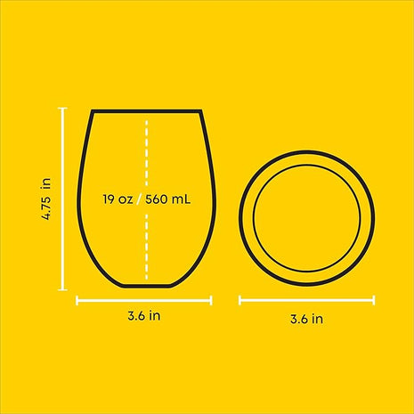 JoyJolt Disney Stitch Silly Sips Stemless Drinking Glasses, 19oz Teardrop Glass Cups, Glass Tumbler Cup Set of 4, Stitch Stuff, Lilo and Stitch Gifts, Disney Gifts for Adults