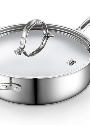 Cooks Standard Classic Stainless Steel Saute Pan 11-inch, 5 Quart Induction Cookware Deep Frying Pan Cooking Skillet with Lid, Stay-Cool Handle
