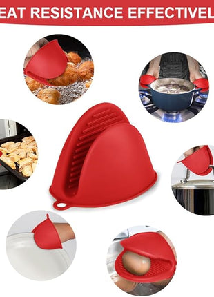 AUAUY 1 Pair Mini Silicone Oven Mitts, Heat Resistant Pot Holders Mitts, Cute Oven Pinch Grip Gloves, Small Potholders for Kitchen, Air Fryer Mitts Pair for Cooking, Baking and Grilling (Red)