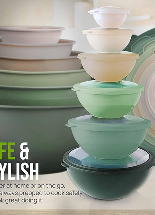 Zulay Kitchen 12 Piece Plastic Mixing Bowls with Leak-Proof Lids Set - Microwave and Freezer Safe Kitchen Mixing Bowls for Preparing, Serving and Storing - Large Nesting Bowls (Forest Ombre)