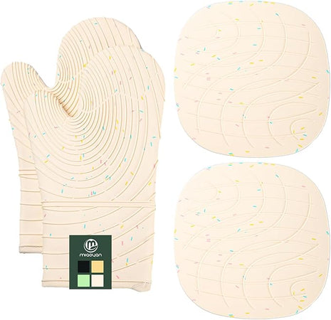 4 Pieces Oven Mitts and Pot Holders of Macaron Color Thickened Non-Slip Silicone Kitchen Gloves, Heat Resistant up to 500F, Essential for Kitchen Baking (makal-bai)