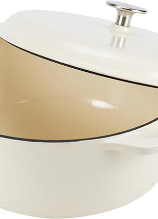 Amazon Basics Cast Iron Dutch Oven Pot with Lid, Enameled, Round, Dual Handles, Heavy-Duty, Large, 7.3-Quart, Matte White