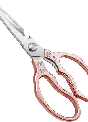 CGBE Kitchen Scissors, Multi-Purpose Kitchen Shears, Heavy Duty Dishwasher Safe Food Scissors for Chicken, Poultry, Fish, Meat & Herbs with Non-Slip Grips - Rosegold