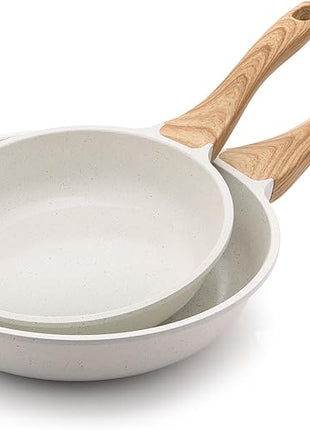 SENSARTE Nonstick Frying Pan Skillets, White Ceramic Coating Omelette Pans, Healthy Cookware Chef's Pan, Free of PTFE & PFAS (8+10 Inch)