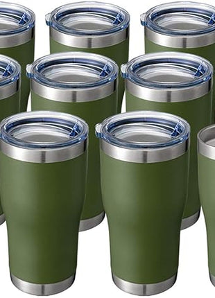 HASLE OUTFITTERS 20 oz Tumbler Bulk, Stainless Steel Tumblers with Lid, Vacuum Insulated Tumbler, Double Wall Powder Coated Cup, coffee mugs, Army Green, 12 Pack