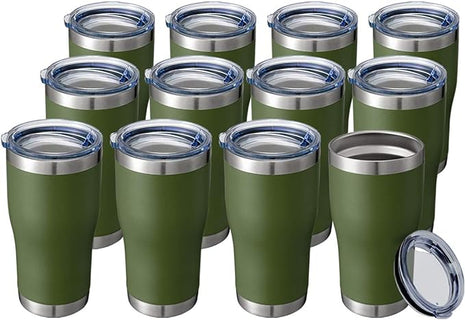 HASLE OUTFITTERS 20 oz Tumbler Bulk, Stainless Steel Tumblers with Lid, Vacuum Insulated Tumbler, Double Wall Powder Coated Cup, coffee mugs, Army Green, 12 Pack