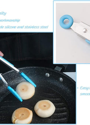 Mini Kitchen Utensil Set - Five-Piece Set, Tiny Silicone Kids Kitchen Tools - Whisk, Tongs, Spoon, Slotted Spatula - Blue