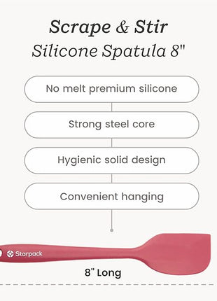 Starpack 'Scrape & Stir' Silicone Spatula (8 Inch) - Heat Resistant Spatulas Set 600°F - Food Grade Kitchen Spatulas - Nonstick Baking and Cooking Spatula - LFGB Grade Rubber Utensil Set