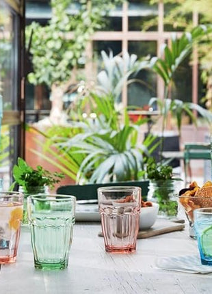 Bormioli Rocco Rock Bar 12.5 oz. Long Drink Stackable Tempered Beverage Glasses for Cold Drinks, Water, and Cocktails, Set of 6, Ice Blue (Pack of 4)