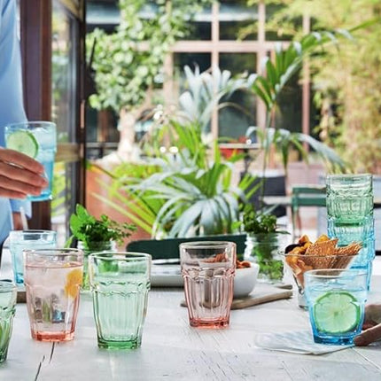 Bormioli Rocco Rock Bar 12.5 oz. Long Drink Stackable Tempered Beverage Glasses for Cold Drinks, Water, and Cocktails, Set of 6, Ice Blue (Pack of 4)