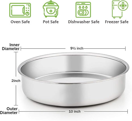 E-far 9½ Inch Cake Pan Set of 2, Stainless Steel Round Cake Baking Pans, Non-Toxic & Healthy, Mirror Finish & Dishwasher Safe
