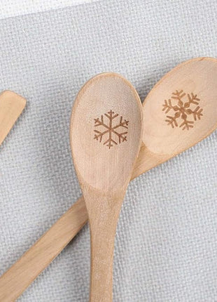 HANSGO Small Wooden Spoons, 6PCS Christmas Small Soup Spoons with Snowflake Pattern for Eating with Coffee Tea Jam Honey Spices and Restaurant Decoration