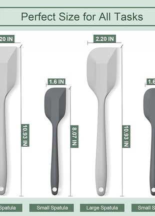 Silicone Spatula Set, Premium Spatulas Silicone Heat Resistant 2 Small & 2 Large Flexible Scraper for Nonstick Cookware, Rubber Spatula for Kitchen Mixing Baking Cooking Use, Soft Spatula - Gray