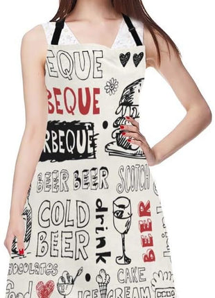 EKOBLA Barbecue Aprons Cold Beer Scotch Food Ice Cream Cake Sandwich Drink Burger Waterproof Resistant Chef Cooking Kitchen BBQ Adjustable Aprons for Women Men 27x31 Inch