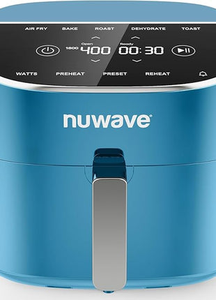 Nuwave Brio Plus 8 Qt Air Fryer, PFAS Free, New & Improved, Digital Touch Screen, Cool White Display, 50°F~400°F in Precise 5°, 5 Cook Functions, 100 Presets & 50 Memory, 3 Wattages 700, 1500, 1800