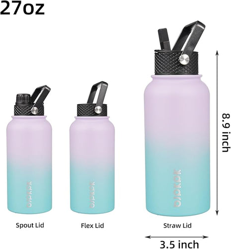 BJPKPK Insulated Water Bottles with Straw Lid, 27oz Stainless Steel Water Bottle with 3 Lids, Leak Proof BPA Free Metal Thermo, Mugs, Tumblers, Keep Cold Hot - Lavender Green