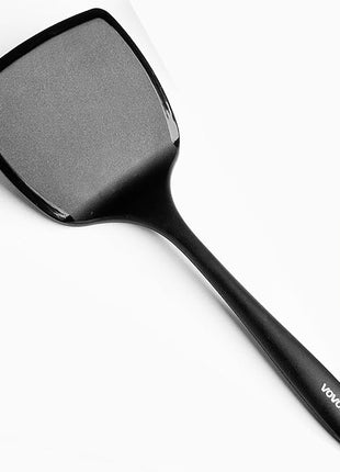 Silicone Pancake Spatula Turner with Lengthened Handle& Seamless Design, Heat Resistant Cooking Spatulas for Nonstick Cookware, Large Flexible Kitchen Utensils, Flipper for Egg, Pancake, Burger, Black