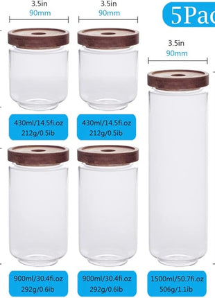 SAIOOL Set of 5 Kitchen Canisters,Thick, Stackable, Natural Style,Cookie, Rice and Spice Jars - Sugar or Flour Container - Big and Small Airtight Food Jar for Pantry