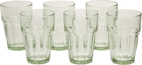 Bormioli Rocco Rock Bar 12.5 oz. Long Drink Stackable Tempered Beverage Glasses for Cold Drinks, Water, and Cocktails, Set of 6, Mint Green