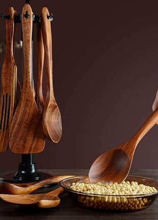 12 Pack Wooden Spoons for Cooking - Natural Teak Kitchen Utensils Set with Spatulas