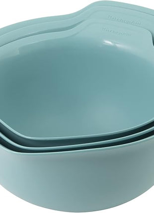 KitchenAid Universal Nesting Plastic Mixing Bowls with Non Slip Base and Pour Spout, Dishwasher Safe, Set Of 3, 2.5 quart, 3.5 quart and 4.5 quart, Aqua Sky