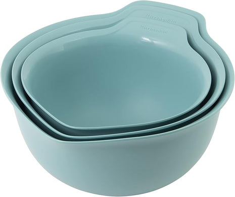 KitchenAid Universal Nesting Plastic Mixing Bowls with Non Slip Base and Pour Spout, Dishwasher Safe, Set Of 3, 2.5 quart, 3.5 quart and 4.5 quart, Aqua Sky