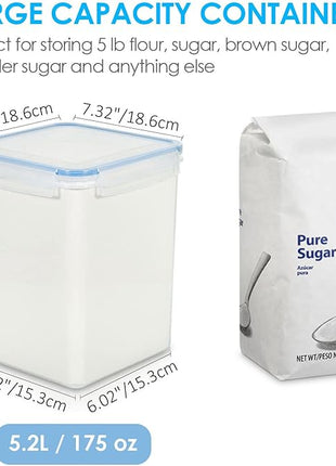 Vtopmart Large Food Storage Containers 5.2L / 175oz, 4 Pieces BPA Free Plastic Airtight Canisters for Flour, Sugar, Baking Supplies, Rice with Lids, 4 Measuring Cups and 24 Labels, Blue