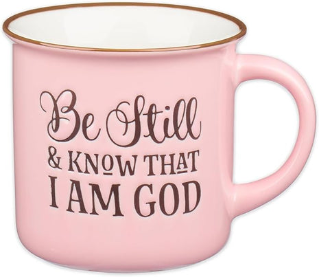 Christian Art Gifts Pink Camp Style Ceramic Coffee Mug – 13 oz. Microwave and Dishwasher Safe Inspirational Scripture Coffee and Tea Mug for Women with Bible Verse: Be Still and Know - Psalm 46:10