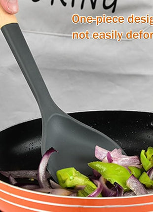 Wok Spatula, Silicone Wok Spatula Turner with Heat Resistant Wooden Handle, Kitchen Utensil Cooking Shovel Scoop Ladle for Scooping, Flipping, Stirring, Durable BPA-free Nonstick Cooking, 13.2Inch