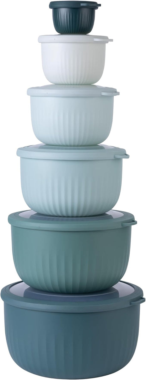 COOK WITH COLOR Prep Bowls with Lids- Wide and Deep Nesting Plastic Small Mixing Bowl Set with Lids, 12 Piece Set - Deep Bowls, Teal
