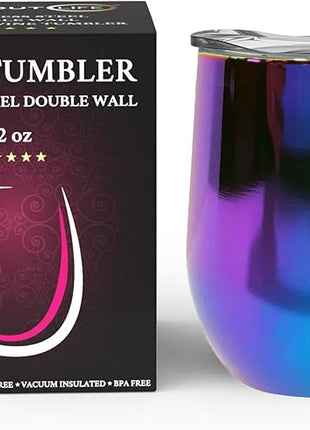 CHILLOUT LIFE 12 oz Stainless Steel Wine Tumbler with Lid - Double Wall Vacuum Insulated Wine Cup Glass Keeping Cold & Hot for Coffee, Champagne, Cocktails, Ice Cream - Dishwasher Safe Color