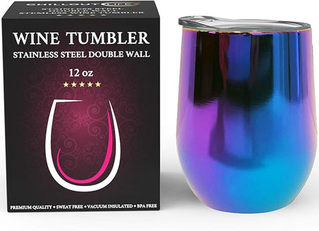 CHILLOUT LIFE 12 oz Stainless Steel Wine Tumbler with Lid - Double Wall Vacuum Insulated Wine Cup Glass Keeping Cold & Hot for Coffee, Champagne, Cocktails, Ice Cream - Dishwasher Safe Color