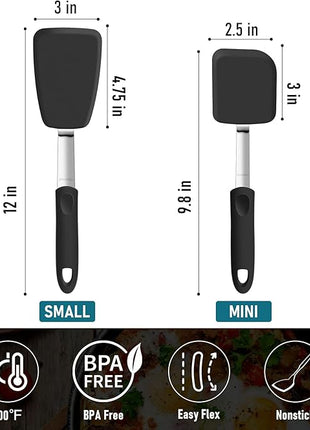 Silicone Spatula Turner Set of 2, GEEKHOM 600°F Heat Resistant Flexible Kitchen Small Spatulas Set for Nonstick Cookware, Cooking Utensils Non Scratch or Melting Flipper,Ideal for Egg,Pancake Baking