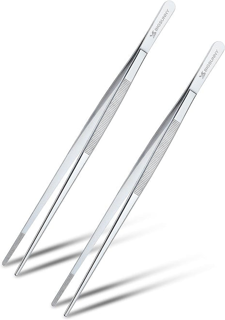 MSY BIGSUNNY 10 Inch Kitchen Food Tweezers Fine Stainless Steel Tweezer Tongs, Multi-function Kitchen Serving Tongs - Set of 2