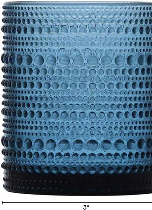 Fortessa Jupiter Beaded Hobnail Glass, 10 Ounce Double Old Fashioned (Set of 6), Cornflower Blue