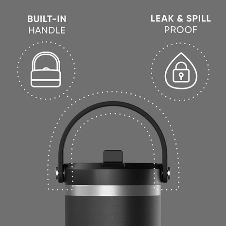 Hydrapeak Nomad 32 oz Tumbler with Handle and Straw Lid, Leakproof, Double Insulated, 32oz Cup, Stainless Steel | Black