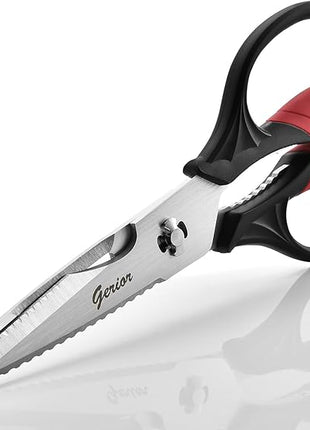 Kitchen Scissors - Heavy Duty Utility Come Apart Kitchen Shears for Chicken, Meat, Food, Vegetables - 9.25 Inch Long Black & Red