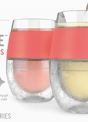 Host Wine Freeze Cup Set of 2 - Plastic Double Wall Insulated Wine Cooling Freezable Drink Vacuum Cup with Freezing Gel, Wine Glasses for Red and White Wine, 8.5 oz Coral