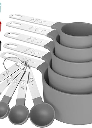 TILUCK Measuring Cups & Spoons Set, Stackable Cups and Spoons, Nesting Measure Cups with Stainless Steel Handle, Kitchen Gadgets for Cooking & Baking (Gray)