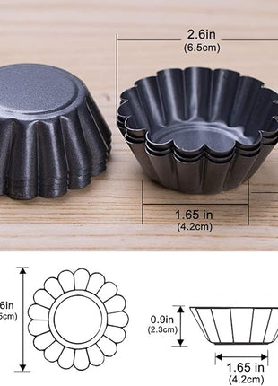 12 Packs Egg Tart Mold, Size 2.6 x 0.9inch, Cupcake Cake Muffin Mold Tin Pan Baking Tool, Carbon Steel