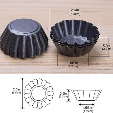 12 Packs Egg Tart Mold, Size 2.6 x 0.9inch, Cupcake Cake Muffin Mold Tin Pan Baking Tool, Carbon Steel