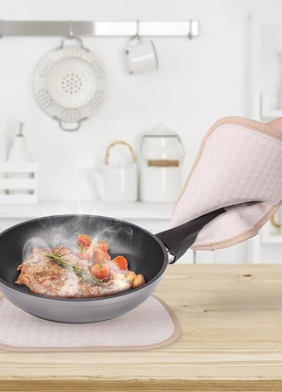 Hovico 2PCS Silicone Pot Holders, Oven Mitts Heat Resistant Hot Pads with Pockets, Non Slip Pot Holder for Kitchen Baking and Cooking| 9.8 x 7 Inches | Towel Cloth Interior Lining - Milkshake