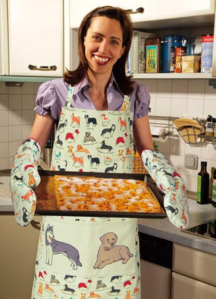 Oven Mitts Cotton Fashion Cute Dog Design 1pair Heat Resistant Oven Gloves Safe Cooking Baking Grilling Barbecue Machine Washable Pot Holders (Oven Mitts Dog Flower)