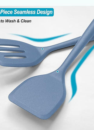 Silicone Spatula Turner Set, High Heat Resistant Spatulas with Seamless One Piece Design, Nonstick Rubber Flippers Utensils for Baking & Cooking,BPA-Free, Starry Blue,11IN