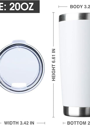 20oz Tumbler Bulk Stainless Steel Vacuum Insulated Tumblers with Lid Double Wall Travel Mug, Durable Powder Coated Coffee Cup, Suitable for Ice Drinks and Hot Beverage (White 12pack)
