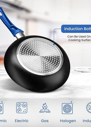 Chef's Star Pots And Pans Set Kitchen Cookware Sets Nonstick Aluminum Cooking Essentials 11 Pieces Blue