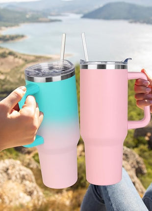 SYACOT 40 oz Tumbler with Handle and Straw Stainless Steel Insulated Tumbler Leak Proof Lid and Straw Lid Reusable Travel Mug Coffee Mug Cup Dishwasher Safe Keep Drinks Cold and Hot (Bubble Gum)
